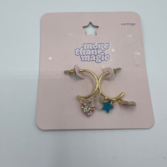 More Than Magic Girls' Gold Half Hoop Charm Earrings - One Size - NWT - Picture 2 of 3